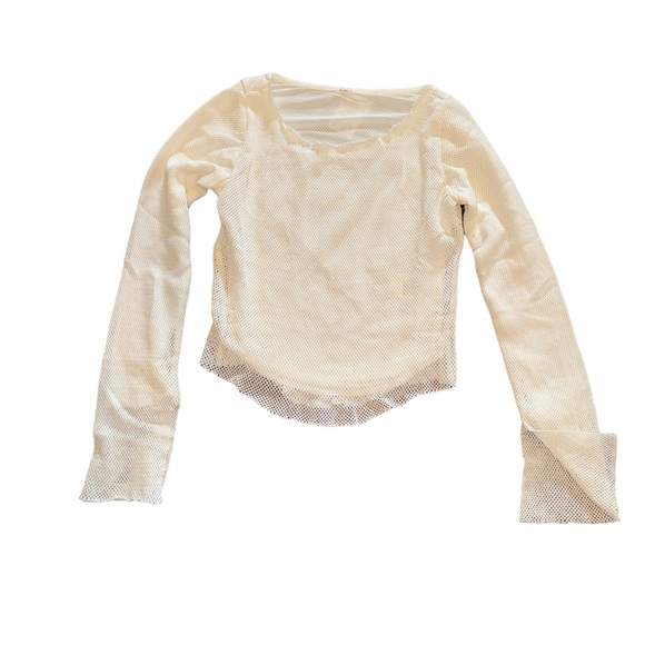 FREE PEOPLE NWOT IVORY LONG SLEEVE FISHNET TOP SIZE MEDIUM - Picture 1 of 4